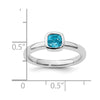 Curata 925 Sterling Silver Bezel 5mm Cushion Cut Blue Topaz Ring