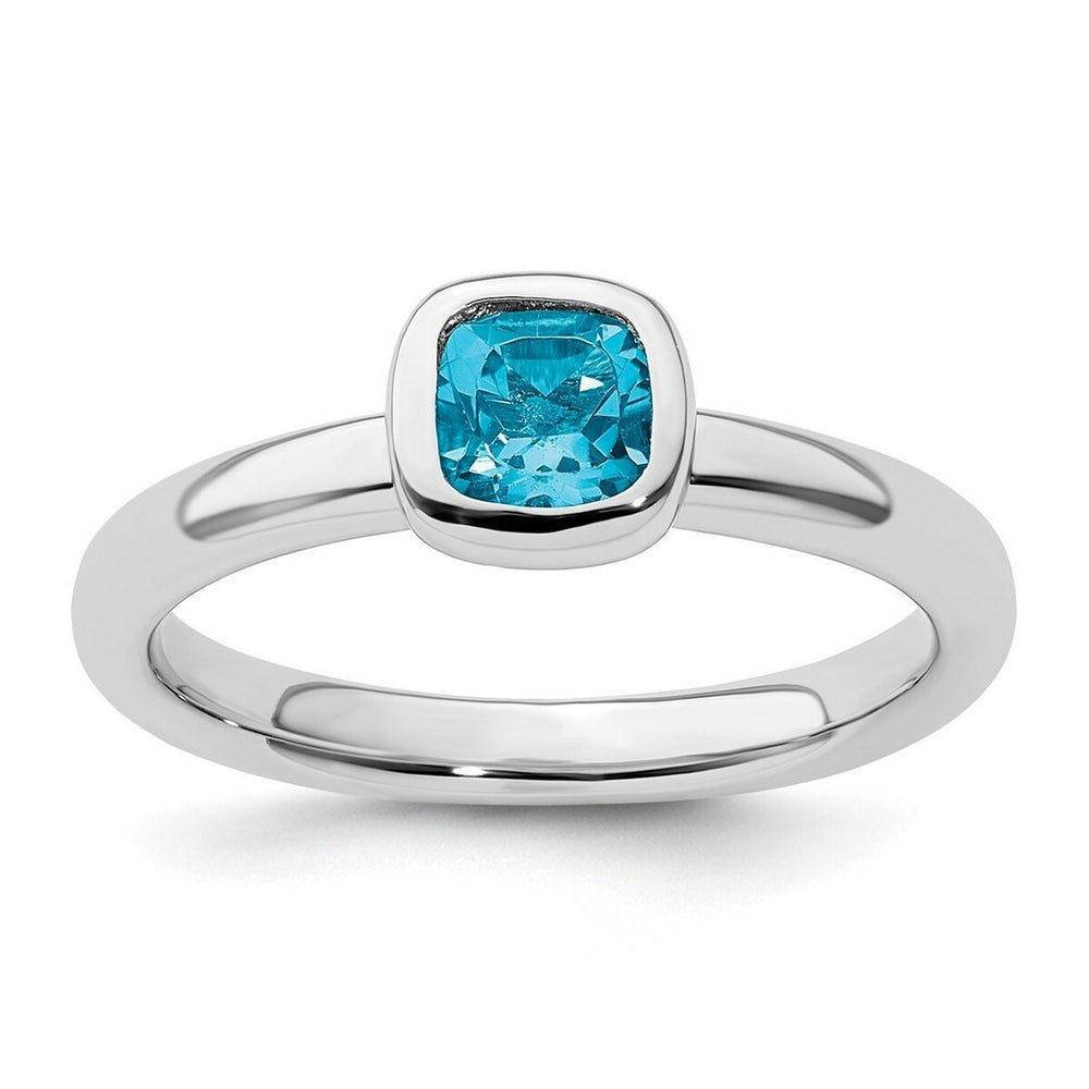 Curata 925 Sterling Silver Bezel 5mm Cushion Cut Blue Topaz Ring