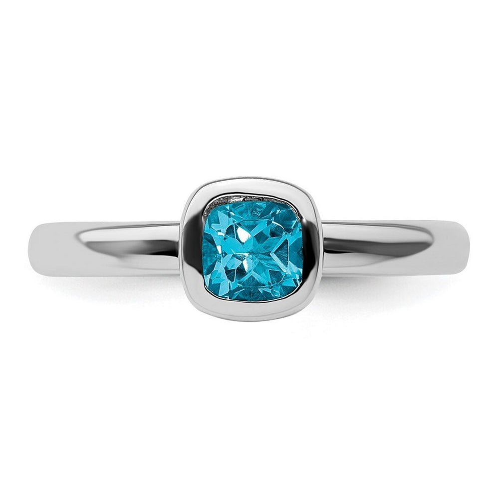 Curata 925 Sterling Silver Bezel 5mm Cushion Cut Blue Topaz Ring