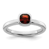 Curata 925 Sterling Silver Bezel 5mm Cushion Cut Garnet Ring