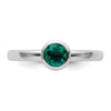 Curata 925 Sterling Silver Bezel 5mm Round Created Emerald Ring