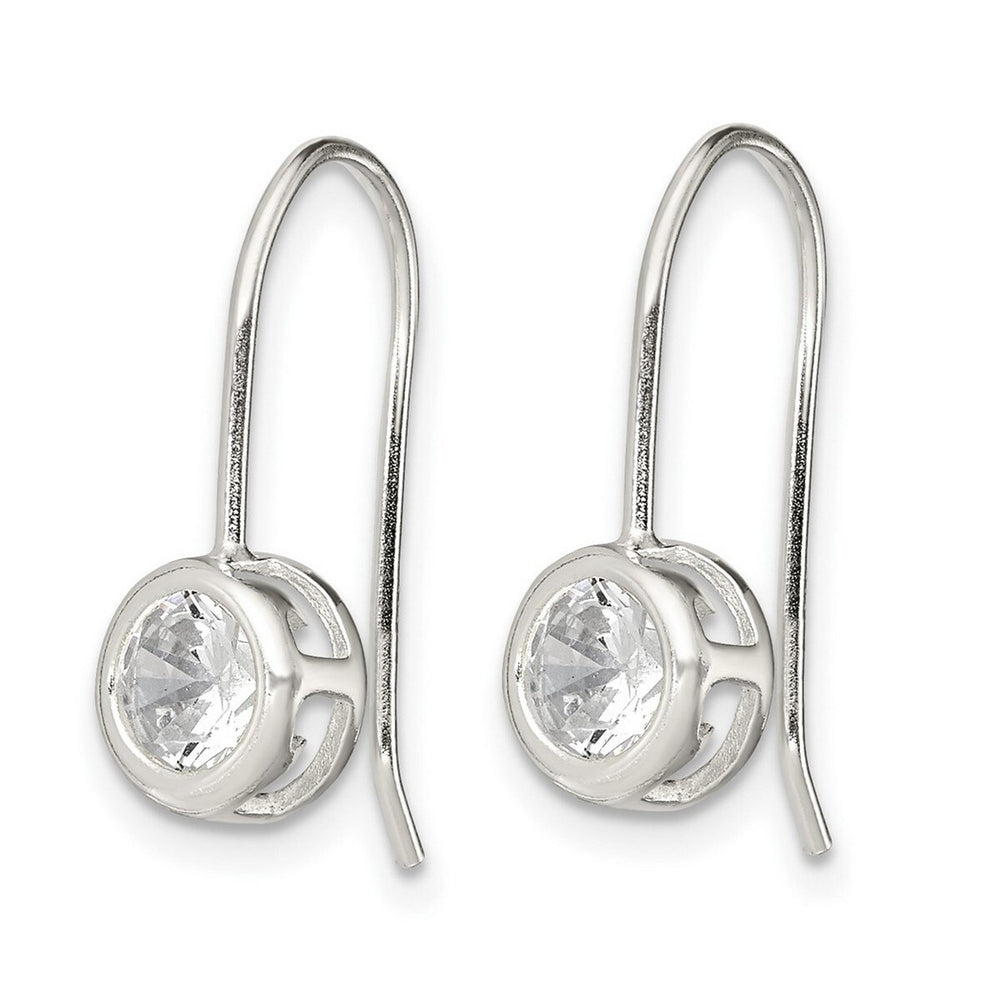 Curata 925 Sterling Silver Bezel Polished 7x22mm Hook Round Cubic Zirconia Earrings