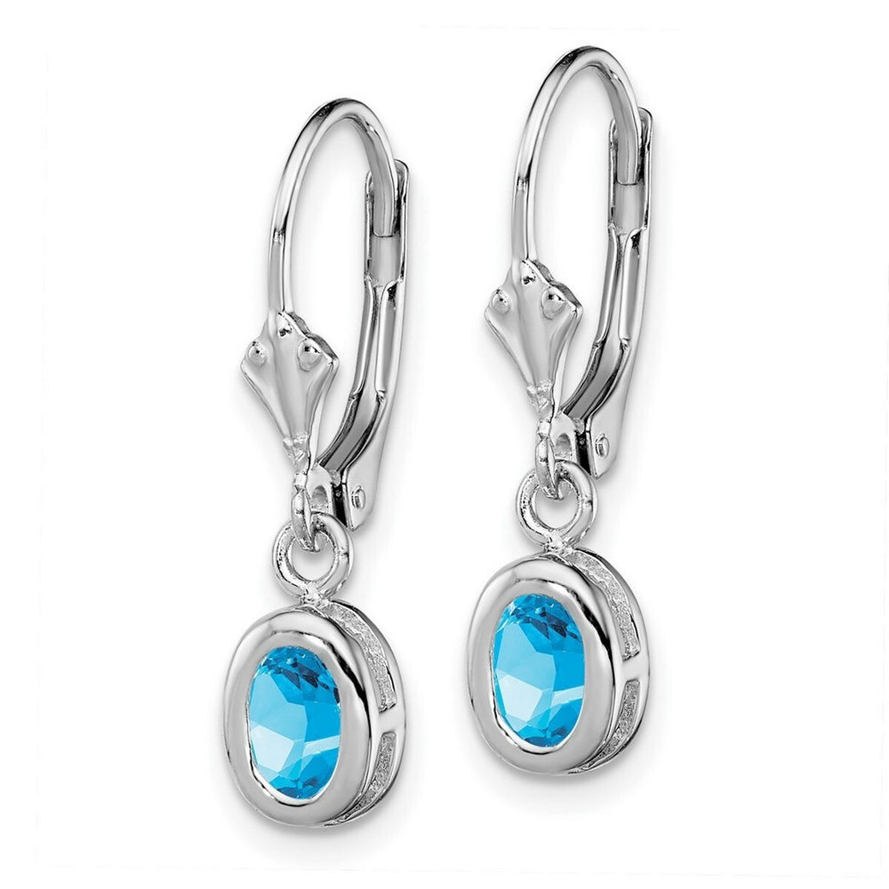 Curata 925 Sterling Silver Bezel Polished 7x28mm Oval Blue Topaz Leverback Earrings