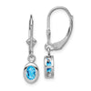 Curata 925 Sterling Silver Bezel Polished 7x28mm Oval Blue Topaz Leverback Earrings