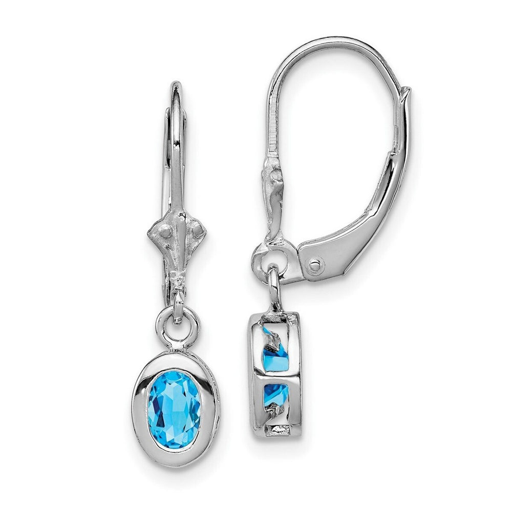 Curata 925 Sterling Silver Bezel Polished 7x28mm Oval Blue Topaz Leverback Earrings