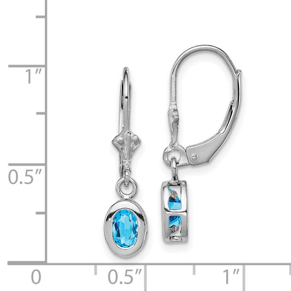 Curata 925 Sterling Silver Bezel Polished 7x28mm Oval Blue Topaz Leverback Earrings