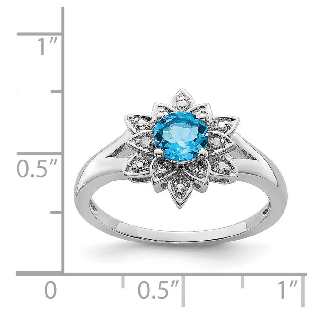 Curata 925 Sterling Silver Blue Topaz and Diamond Flower Ring