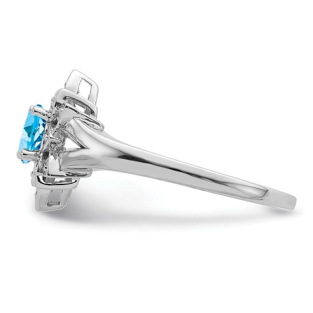 Curata 925 Sterling Silver Blue Topaz and Diamond Flower Ring