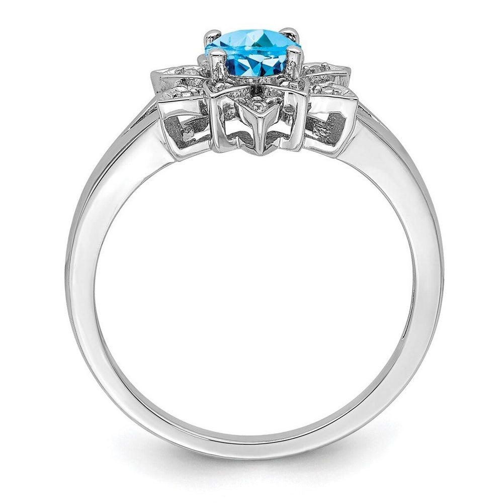 Curata 925 Sterling Silver Blue Topaz and Diamond Flower Ring