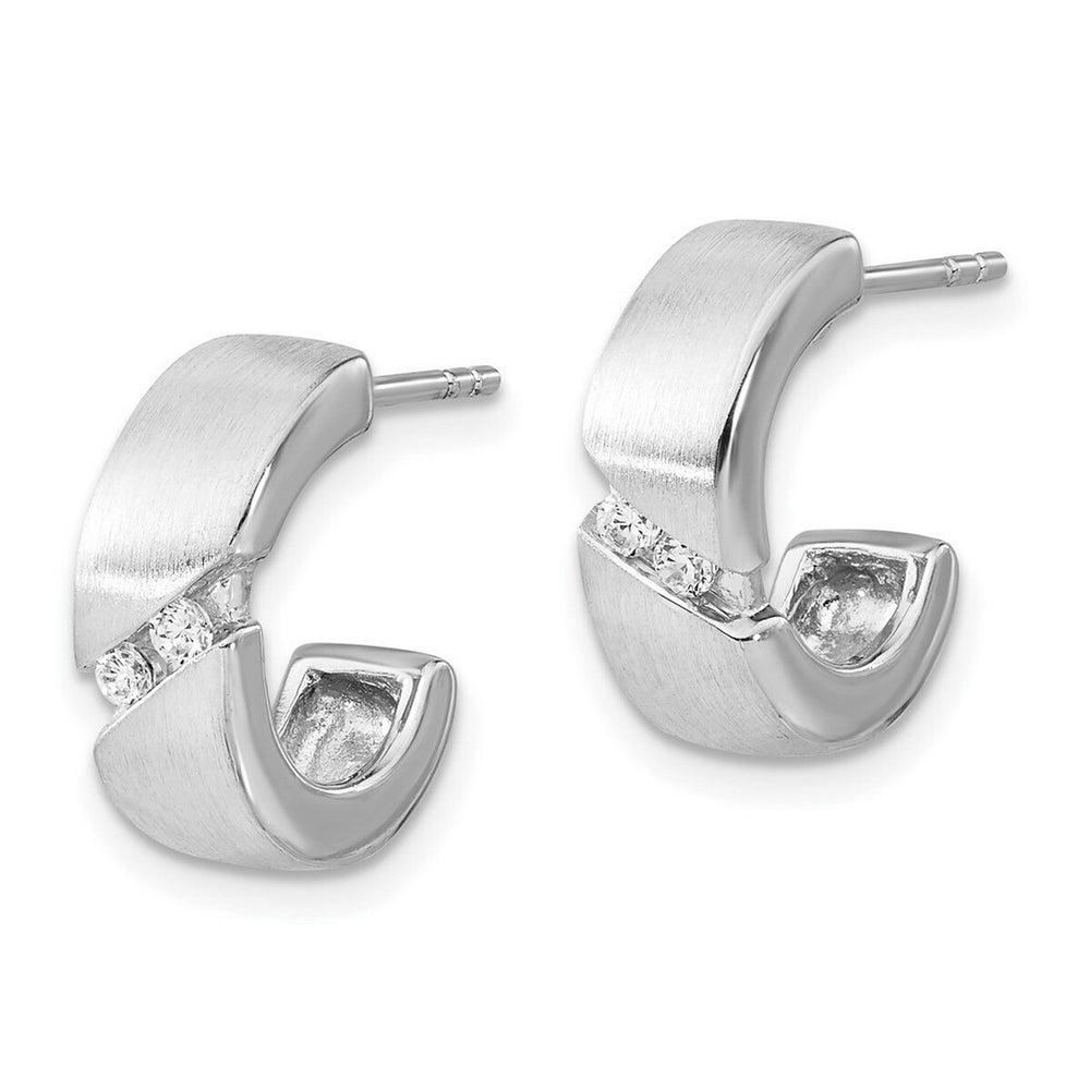 Curata 925 Sterling Silver Brushed 14x16mm Half Hoop Cubic Zirconia Earrings