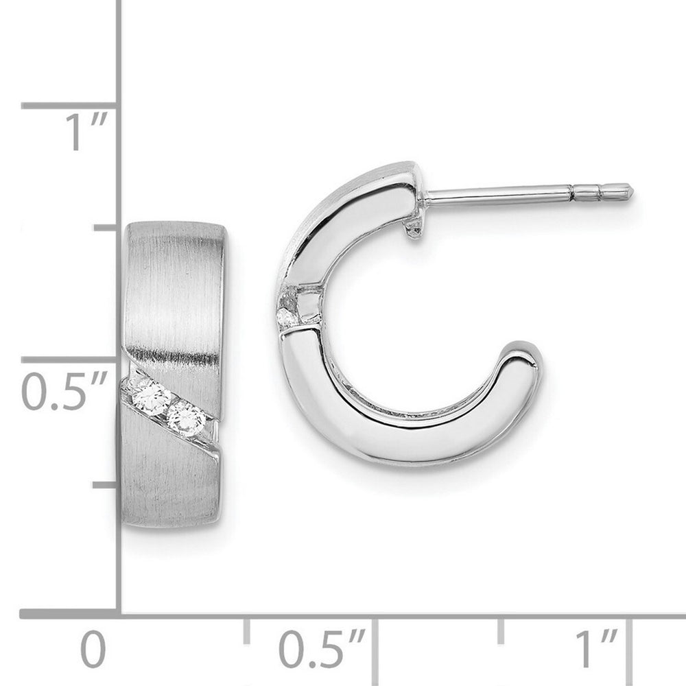 Curata 925 Sterling Silver Brushed 14x16mm Half Hoop Cubic Zirconia Earrings