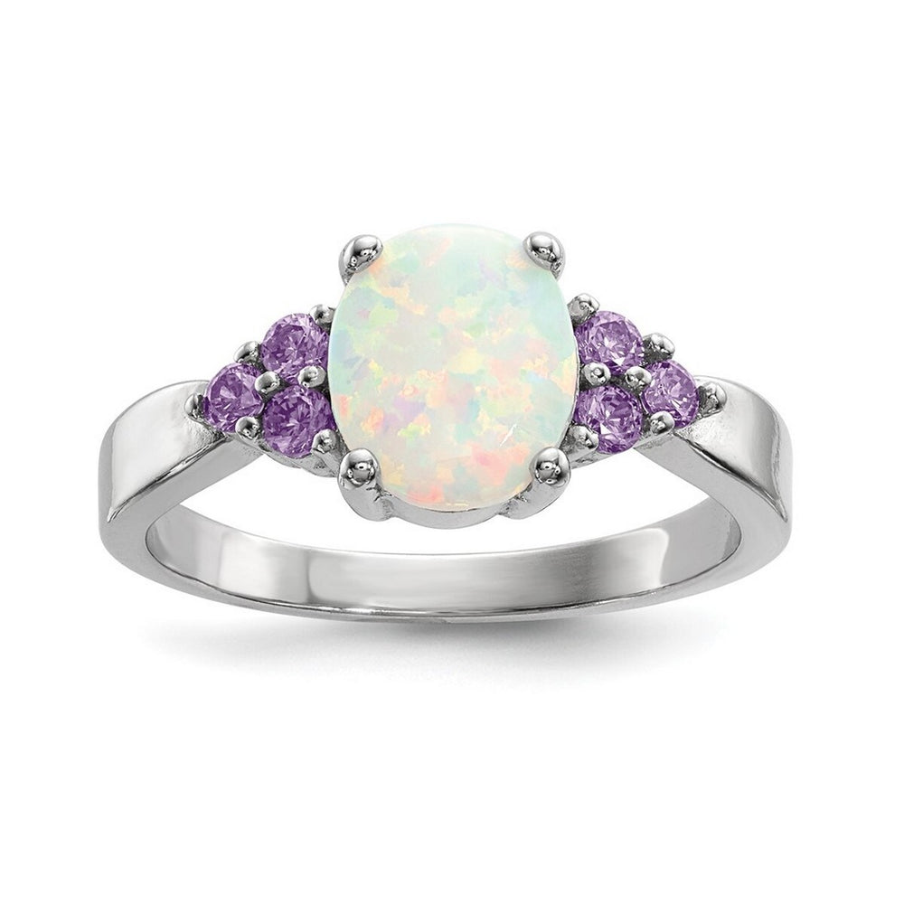 Curata 925 Sterling Silver Created Opal Purple Cubic Zirconia Engagement Ring