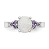 Curata 925 Sterling Silver Created Opal Purple Cubic Zirconia Engagement Ring