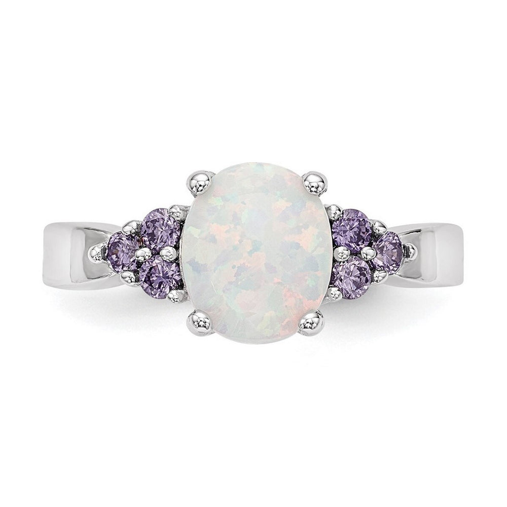 Curata 925 Sterling Silver Created Opal Purple Cubic Zirconia Engagement Ring