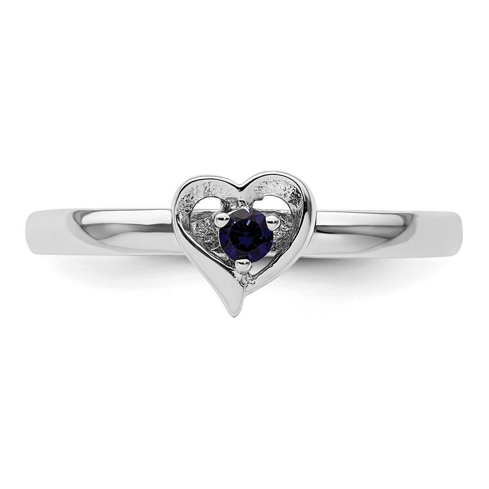 Curata 925 Sterling Silver Created Sapphire Small Heart Ring