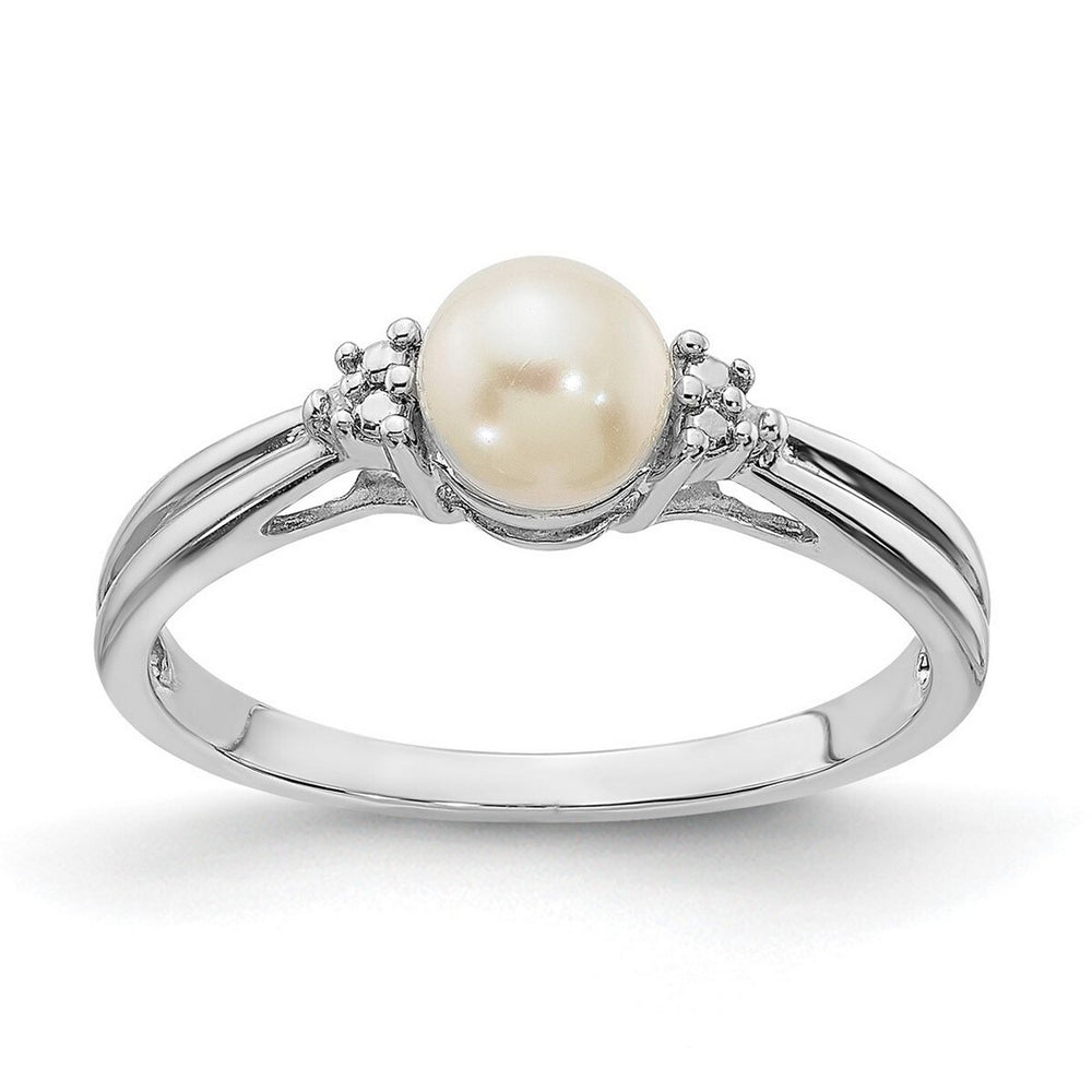 Curata 925 Sterling Silver Diamond and Freshwater Cultured Pearl Ring