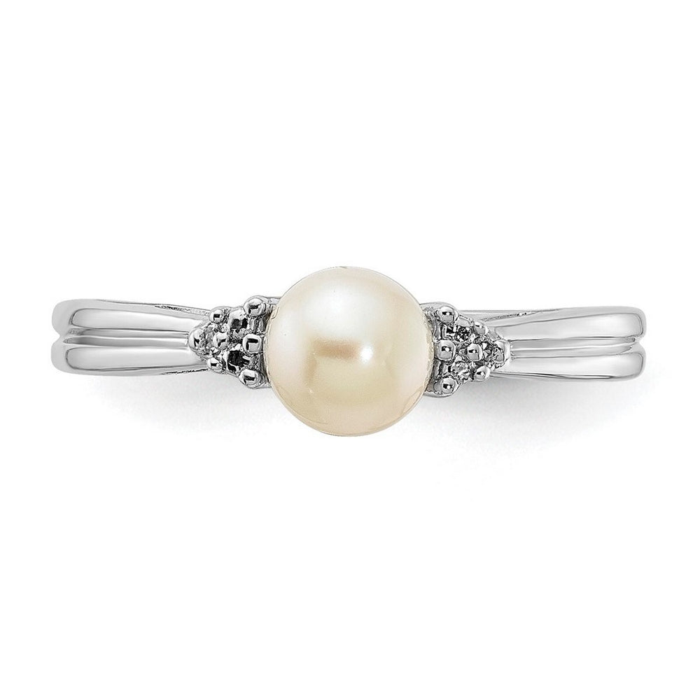 Curata 925 Sterling Silver Diamond and Freshwater Cultured Pearl Ring