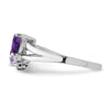 Curata 925 Sterling Silver Double Hearts Amethyst, Pink Quartz And Diamond Ring