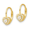 Curata 925 Sterling Silver Gold-Tone 6.7x14.3mm Cubic Zirconia Love Heart Leverback Earrings