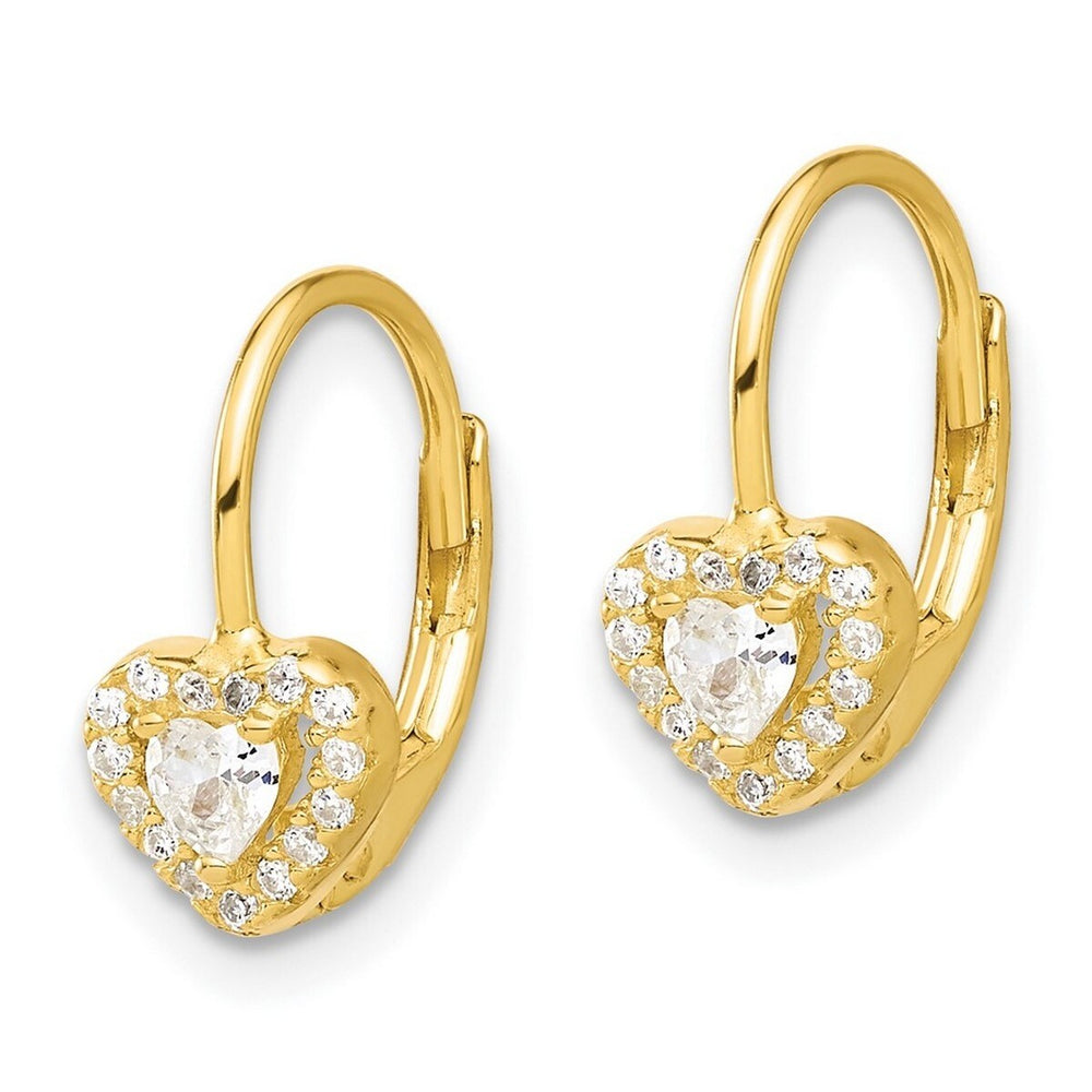 Curata 925 Sterling Silver Gold-Tone 6.7x14.3mm Cubic Zirconia Love Heart Leverback Earrings