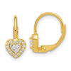 Curata 925 Sterling Silver Gold-Tone 6.7x14.3mm Cubic Zirconia Love Heart Leverback Earrings