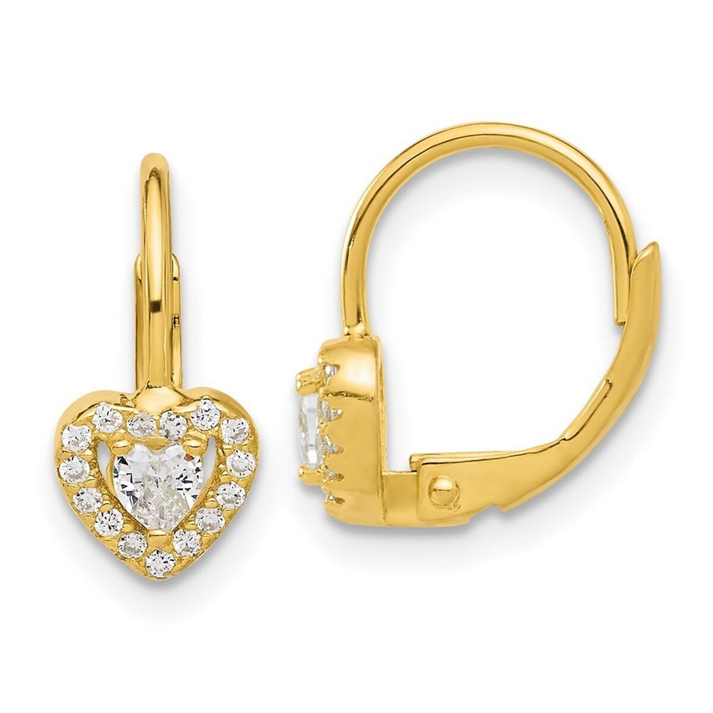 Curata 925 Sterling Silver Gold-Tone 6.7x14.3mm Cubic Zirconia Love Heart Leverback Earrings