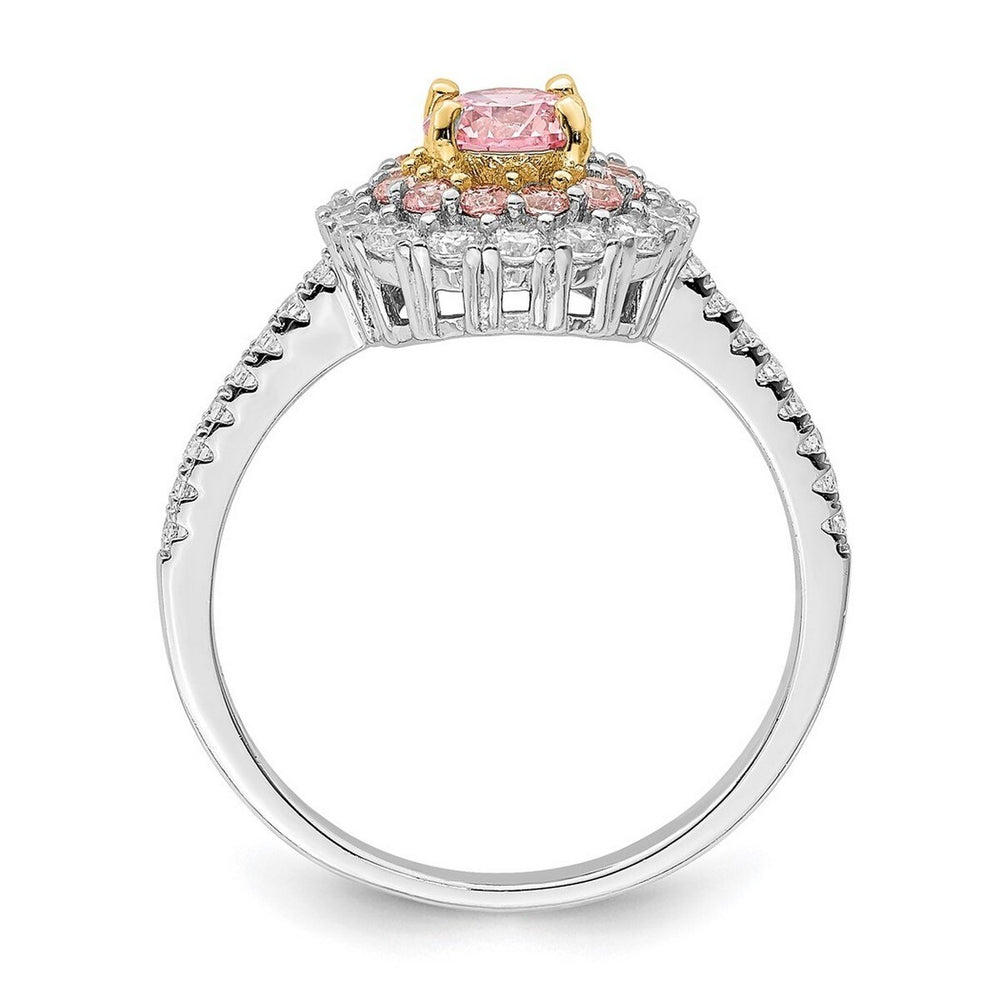 Curata 925 Sterling Silver Gold tone Pink and White Cubic Zirconia Engagement Ring