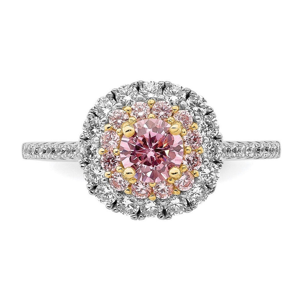 Curata 925 Sterling Silver Gold tone Pink and White Cubic Zirconia Engagement Ring