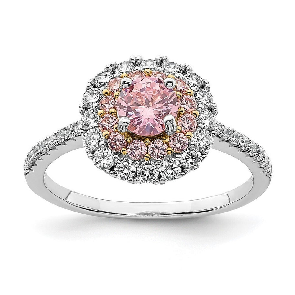 Curata 925 Sterling Silver Gold tone Pink and White Cubic Zirconia Engagement Ring