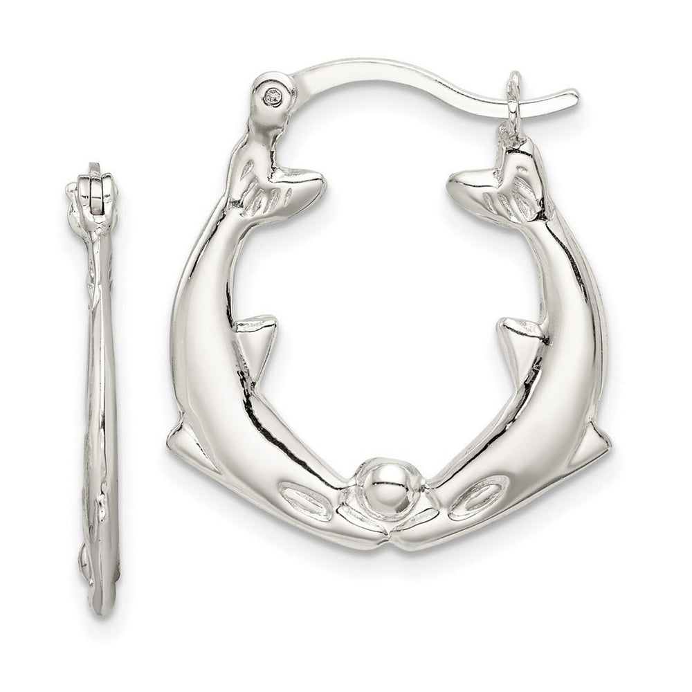 Curata 925 Sterling Silver Hollow Polished 21x25mm Hinged Kissing Dolphins Hoop Post Earrings