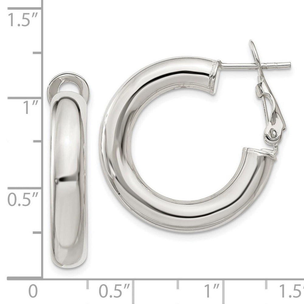 Curata 925 Sterling Silver Hollow Polished 5x15mm Omega Back Hoop Earrings