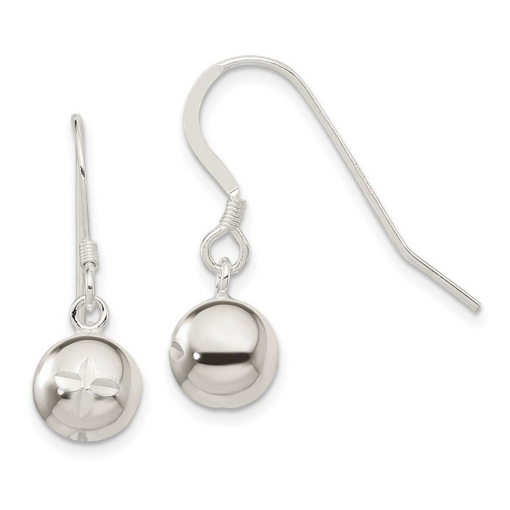 Curata 925 Sterling Silver Hollow Polished 8x23mm Sparkle Cut Bead Long Drop Dangle Hook Earrings