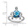 Curata 925 Sterling Silver Inlaid Simulated Blue Opal Turtle Ring