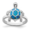 Curata 925 Sterling Silver Inlaid Simulated Blue Opal Turtle Ring