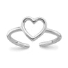 Curata 925 Sterling Silver Open Heart Adjustable Toe Ring