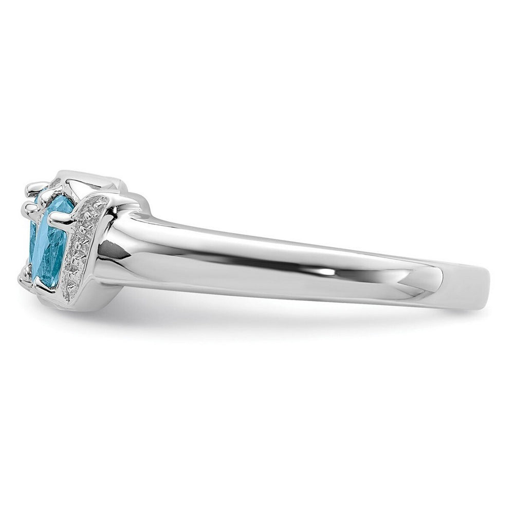 Curata 925 Sterling Silver Oval Swiss Blue Topaz and Diamond Slanted Band Ring