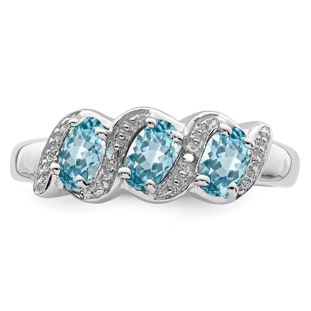 Curata 925 Sterling Silver Oval Swiss Blue Topaz and Diamond Slanted Band Ring