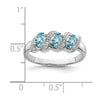 Curata 925 Sterling Silver Oval Swiss Blue Topaz and Diamond Slanted Band Ring