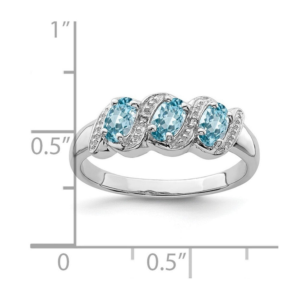 Curata 925 Sterling Silver Oval Swiss Blue Topaz and Diamond Slanted Band Ring