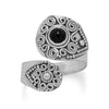 Curata 925 Sterling Silver Oxidized Black Onyx Mother of Pearl Wrap Spoon Ring