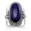 Curata 925 Sterling Silver Oxidized Rope Edged Large Blue Lapis Ring