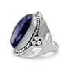 Curata 925 Sterling Silver Oxidized Rope Edged Large Blue Lapis Ring