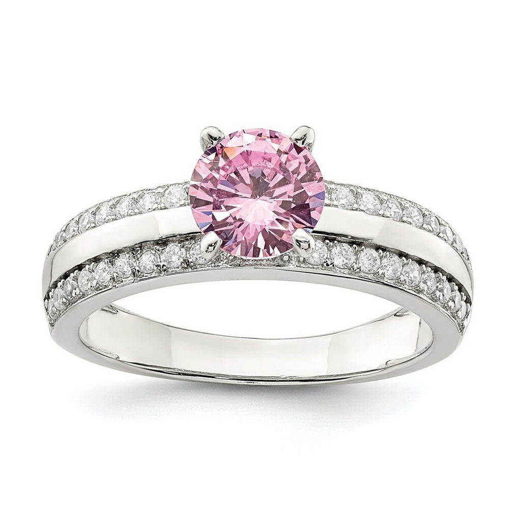 Curata 925 Sterling Silver Pink and Clear Cubic Zirconia Engagement Ring