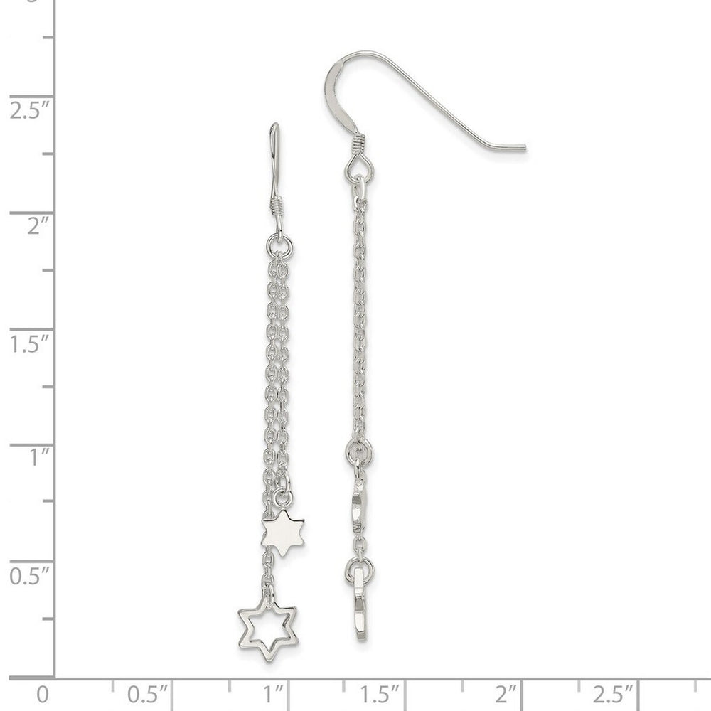 Curata 925 Sterling Silver Polished 10x59.1mm Judaica Star of David Chain Long Drop Dangle Earrings