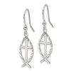 Curata 925 Sterling Silver Polished 11x37mm Hook Sparkle Cut Cross Sealife Fish Dangle Earrings