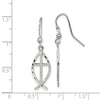 Curata 925 Sterling Silver Polished 11x37mm Hook Sparkle Cut Cross Sealife Fish Dangle Earrings