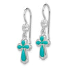 Curata 925 Sterling Silver Polished 12x36mm Simulated Turquoise Cross Hook Earrings