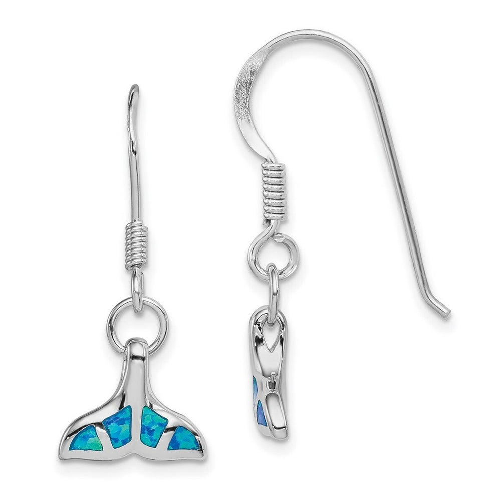 Curata 925 Sterling Silver Polished 13x31mm Blue Simulated Opal Dolphin Tail Hook Earrings