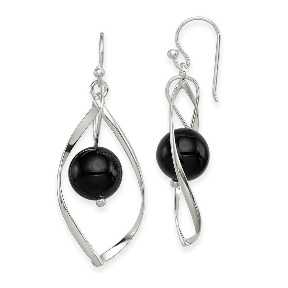 Curata 925 Sterling Silver Polished 13x47mm Hook Twist Simulated Onyx Dangle Earrings