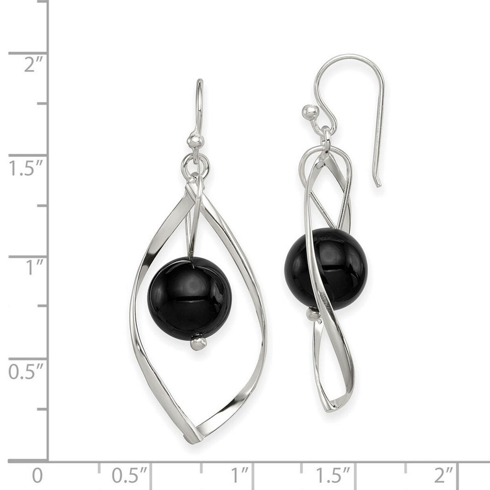 Curata 925 Sterling Silver Polished 13x47mm Hook Twist Simulated Onyx Dangle Earrings